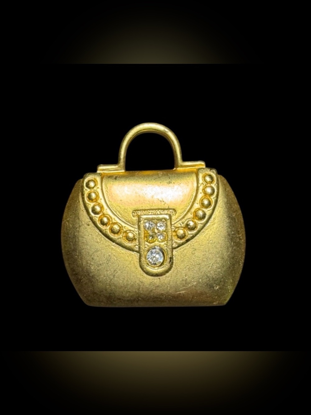 Gold Handbag Brooch Pin with Clear Crystal Accent